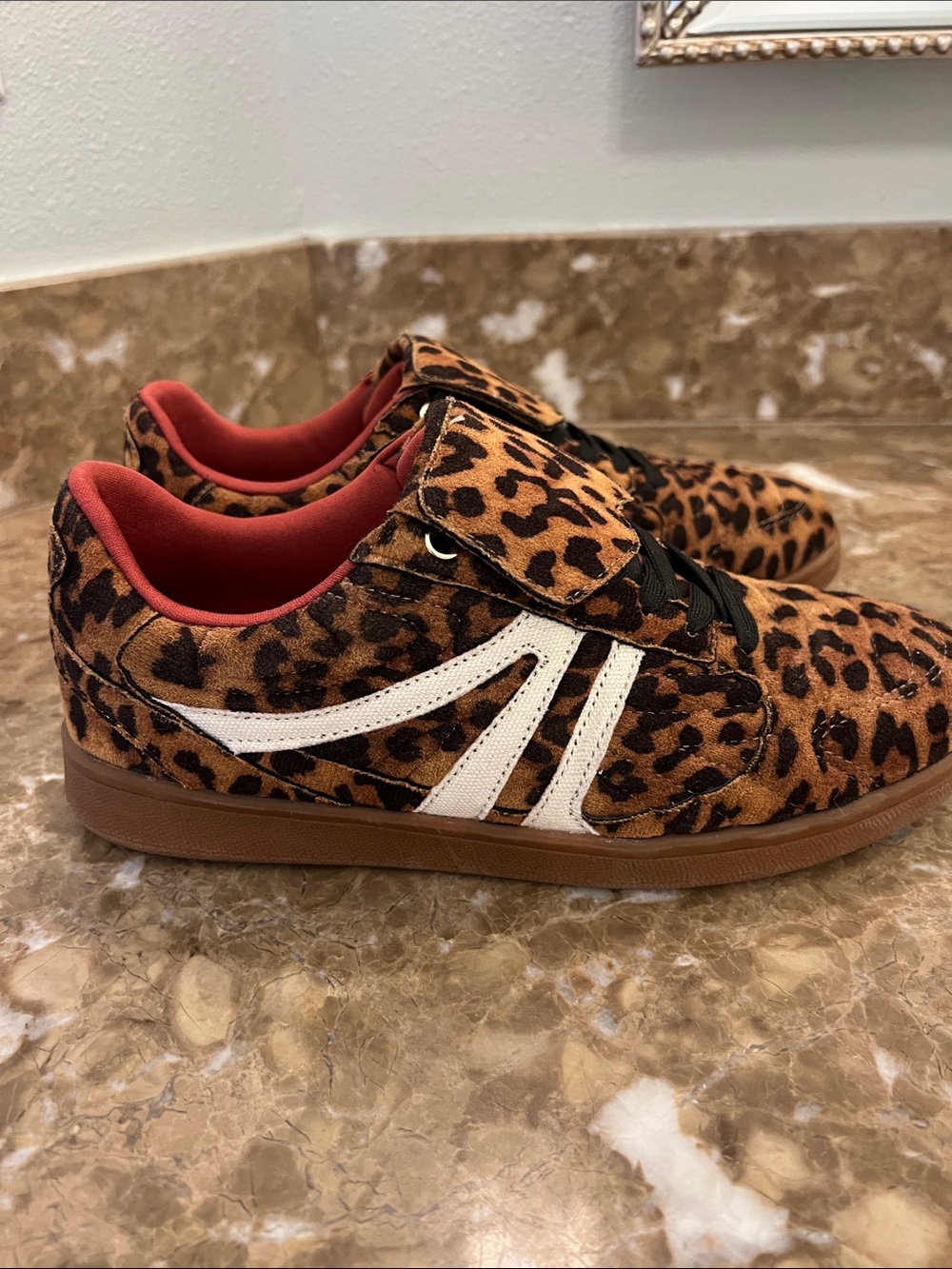 Leopard Print Low-Top Sneakers with White Stripe
